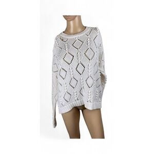 Ann Taylor LOFT Bobble Sweater Womens Size Medium Ivory Diamond‎ Open Knit